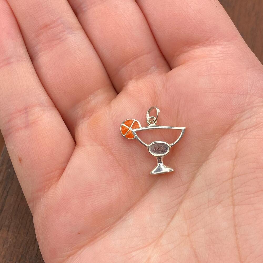 Vintage 925 Sterling Silver Margarita with Orange Slice Pendant Bracelet Charm